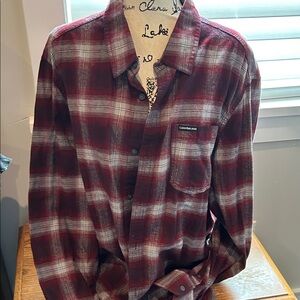 Calvin Klein Men's Burgundy Plaid Button Down Shirt, new without tag